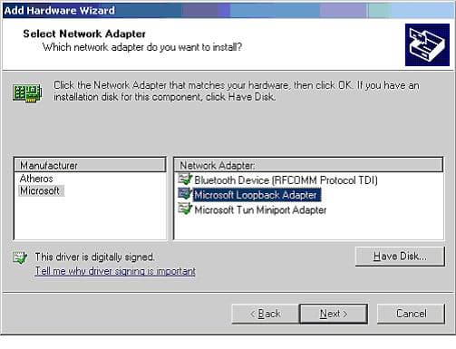 Добавление адаптера замыкания на себя