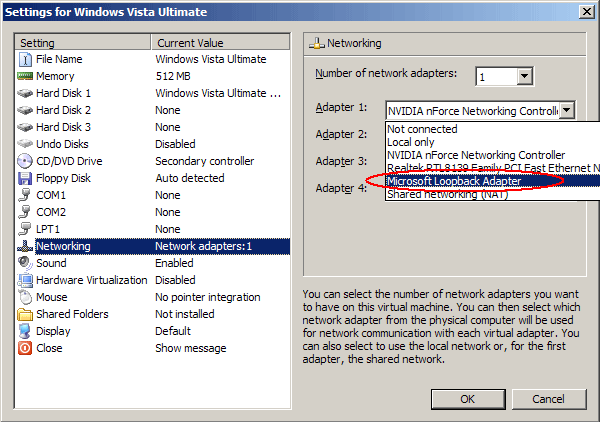 Привязка для виртуального сетевого адаптера