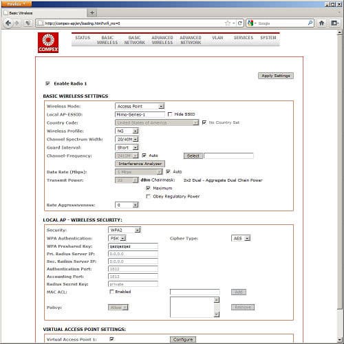 Настройки точки доступа COMPEX MMC543HVNX