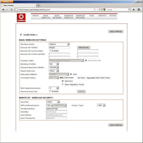 Настройки точки доступа COMPEX MMC543HVNX