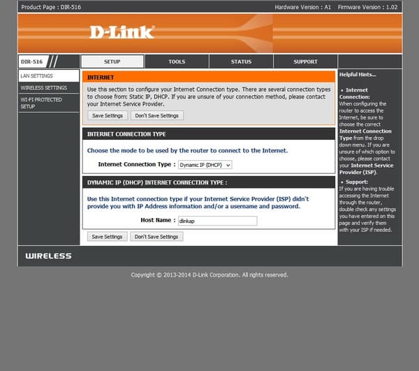 веб-интерфейс D-Link DIR-516