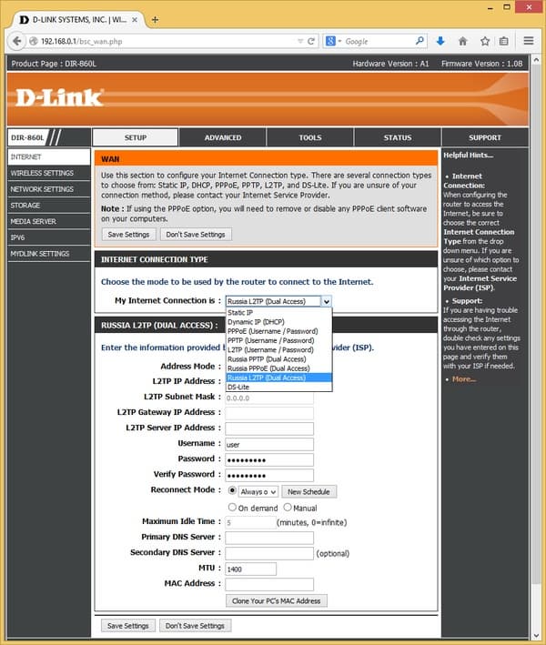 Настройка D-Link DIR-860L
