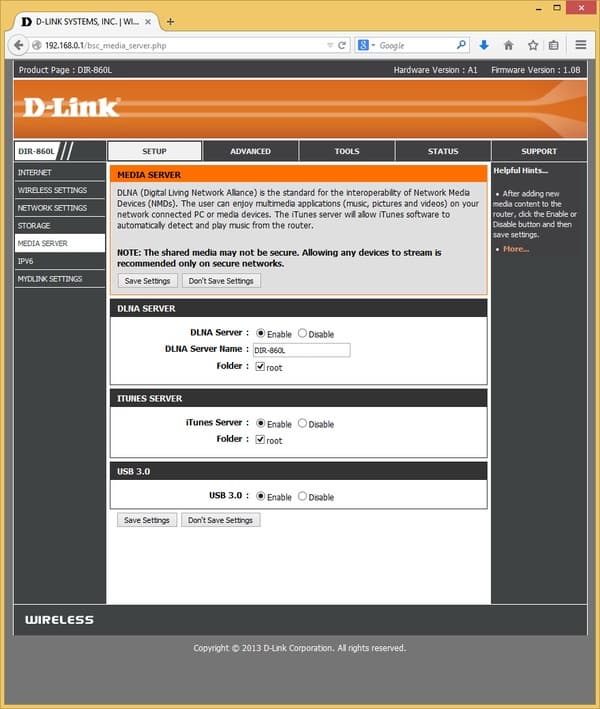 Настройка D-Link DIR-860L