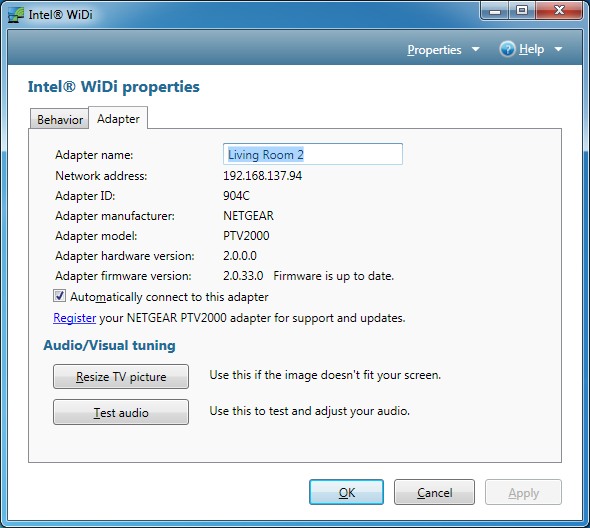 Программа настройки Intel WiDi