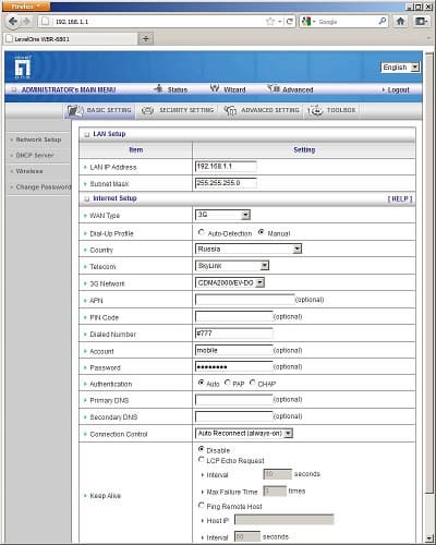 Настройка Level One WBR-6801