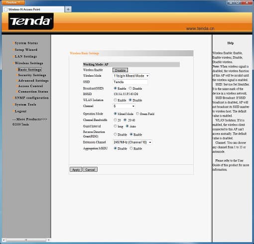 Настройка точки доступа Tenda W301A