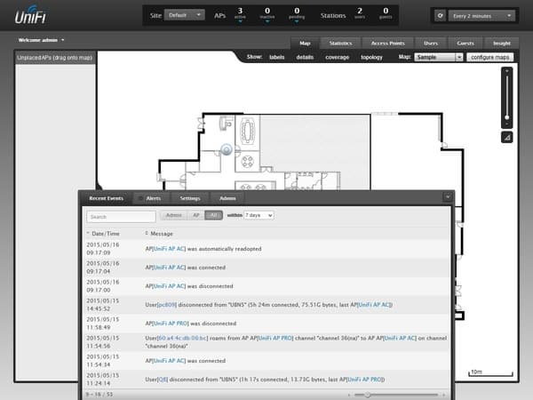 Интерфейс контроллера точек доступа Ubiquiti UniFi