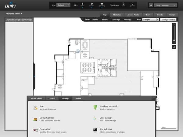 Интерфейс контроллера точек доступа Ubiquiti UniFi