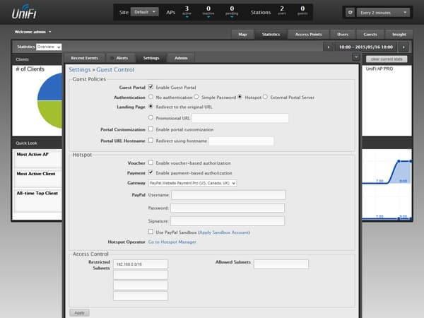 Интерфейс контроллера точек доступа Ubiquiti UniFi