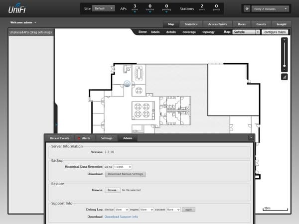 Интерфейс контроллера точек доступа Ubiquiti UniFi