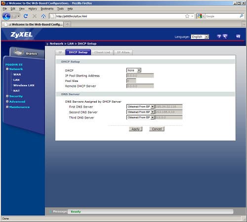 Интернет-центр ZyXEL P660HN EE: Web-интерфейс