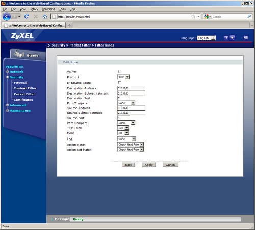 Интернет-центр ZyXEL P660HN EE: Web-интерфейс