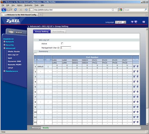 Интернет-центр ZyXEL P660HN EE: Web-интерфейс