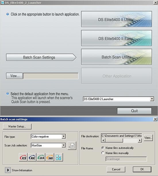 DiMAGE Scan Elite 5400 II Launcher, Batch Scan Utility