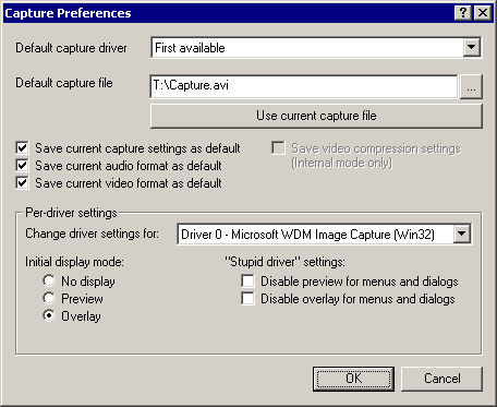 VirtualDub - окно Capture Preferences