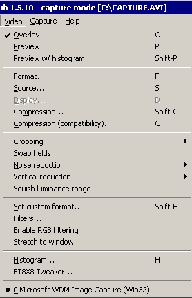 VirtualDub - меню Video