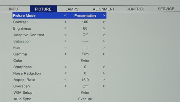 Проектор Vivitek D8800, меню