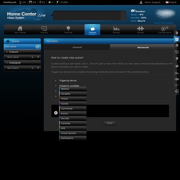 Интерфейс настройки Fibaro Home Center Lite