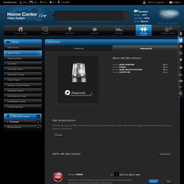 Интерфейс настройки Fibaro Home Center Lite