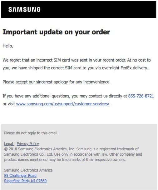Некоторые американские покупатели Samsung Galaxy S9 обнаружили в коробке со смартфоном SIM-карту не того оператора