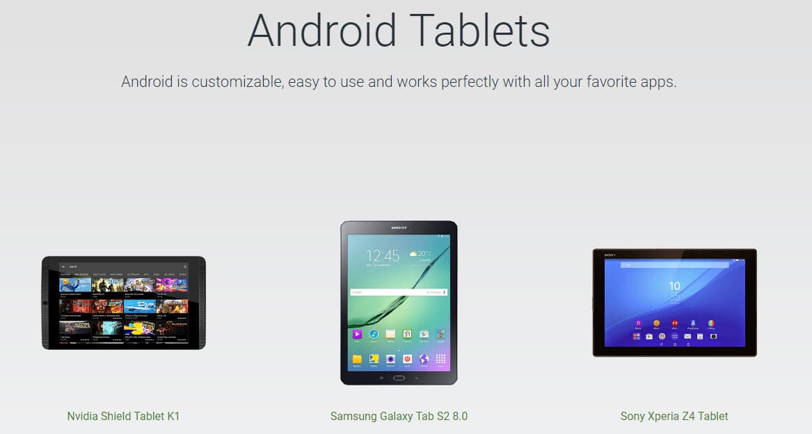 Google вернула планшеты на официальный сайт Android