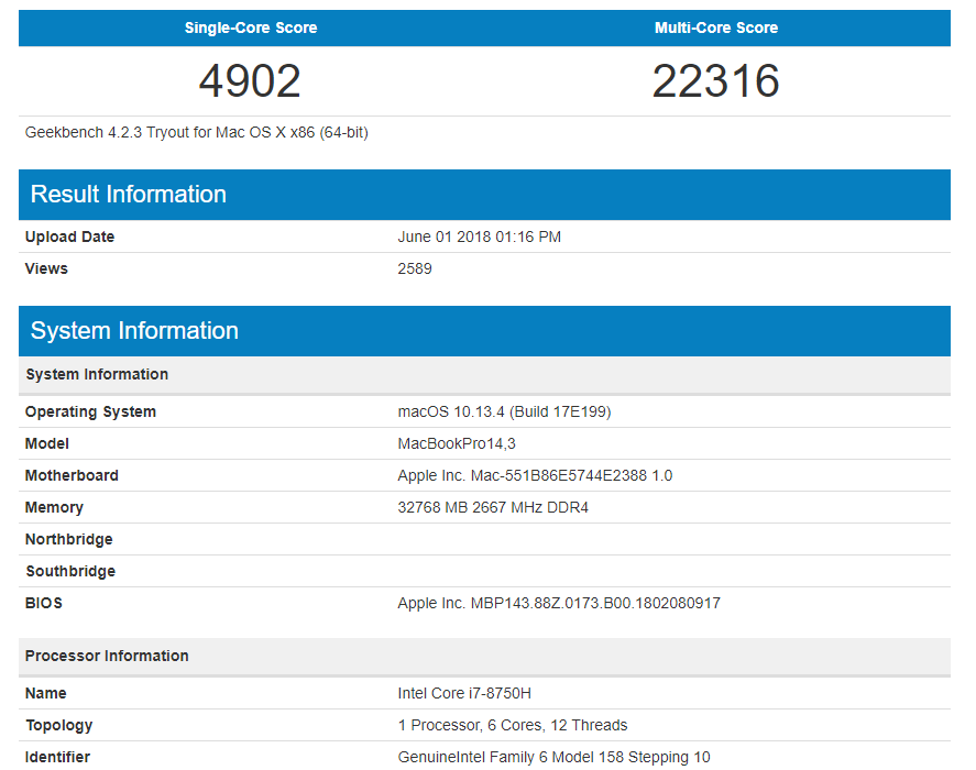 Обновлённый ноутбук Apple MacBook Pro получит шестиядерный процессор Core i7-8750H