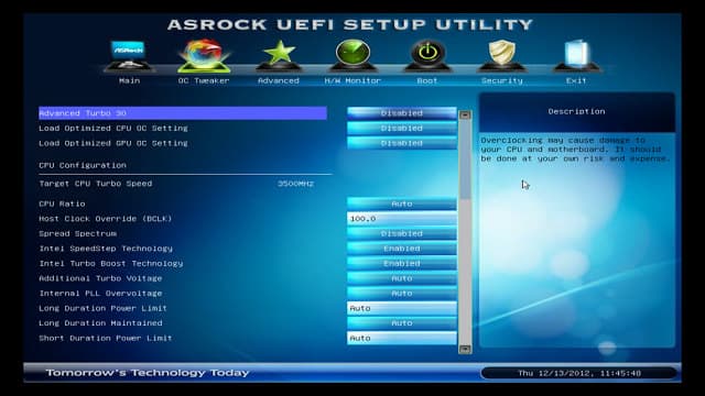 OC Tweaker материнской платы ASRock Z77 Extreme9