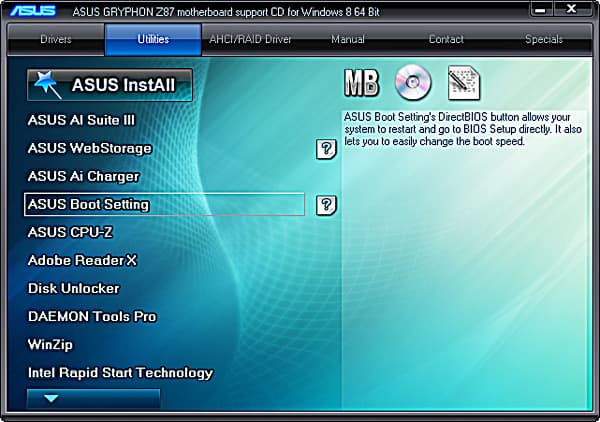Набор утилит материнской платы ASUS Gryphon Z87 Набор утилит материнской платы ASUS Gryphon Z87