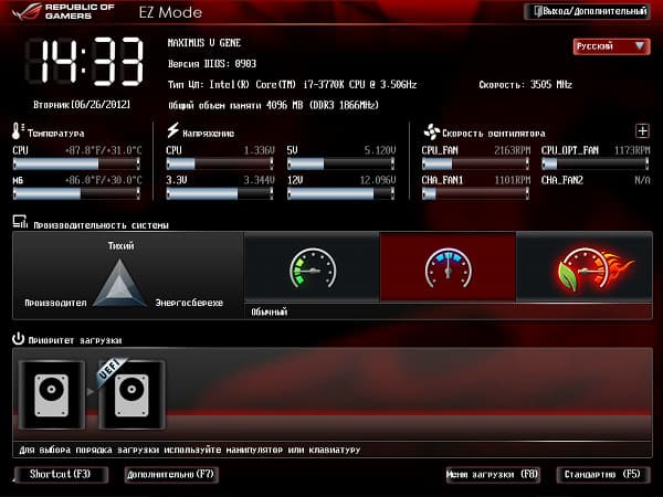 BIOS материнской платы ASUS Maximus V Gene