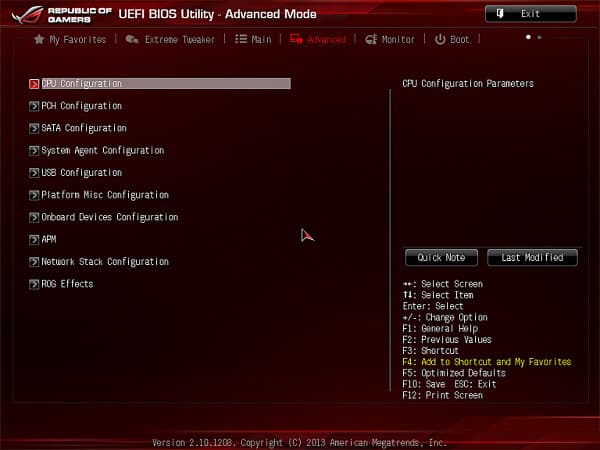 BIOS материнской платы Asus Maximus VI Hero