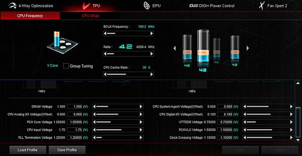 Панель настройки TPU на материнской плате Asus Maximus VI Hero