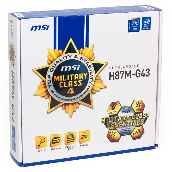 Упаковка материнской платы MSI H87M-G43 Упаковка материнской платы MSI H87M-G43