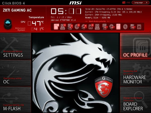 BIOS материнской платы MSI Z87I Gaming AC