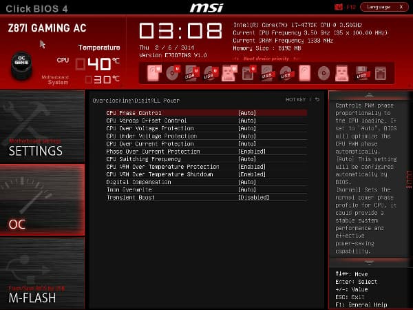 BIOS материнской платы MSI Z87I Gaming AC