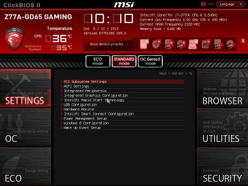 BIOS материнской платы MSI Z77A-GD65 Gaming