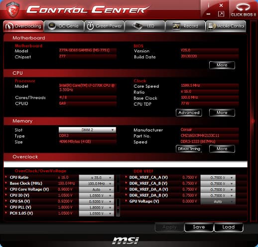 Утилита Control Center материнской платы MSI Z77A-GD65 Gaming