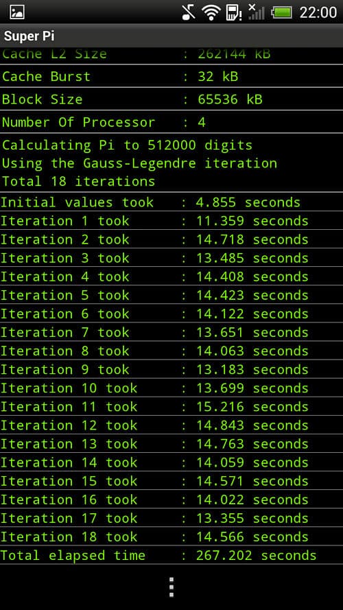 Результаты тестирования смартфона HTC One X в Super Pi