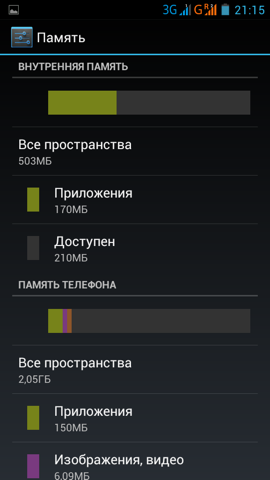 Обзор Digma iDxD4 3G. Скриншоты. Информация о памяти