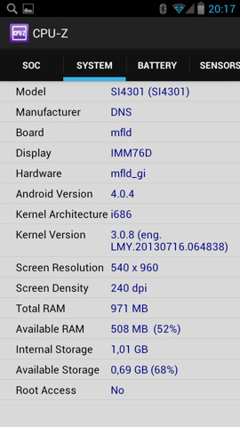 Обзор DNS SI4301. Скриншоты. Информация о коммуникаторе