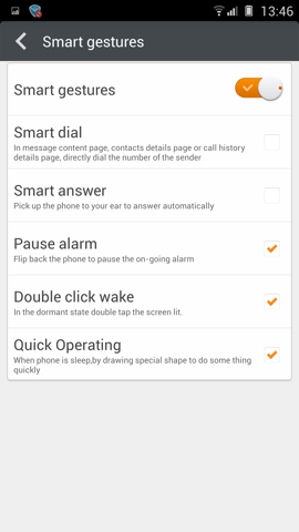 Обзор Gionee Elife E7. Скриншоты. Настройки управления жестами