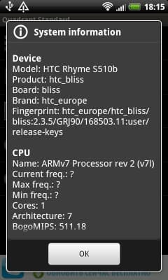 HTC Rhyme системные параметры