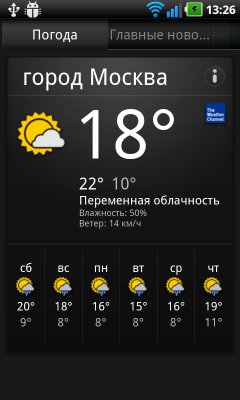 Обзор LG Optimus Black. Скриншоты. Погода и новости