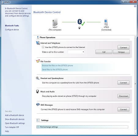 Работа с Motorola XT925 по Bluetooth