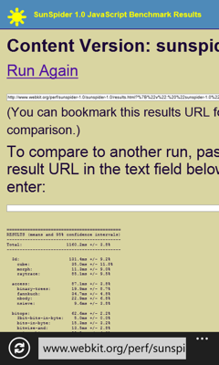 Обзор Nokia Lumia 625. Скриншоты. SunSpider 1.0