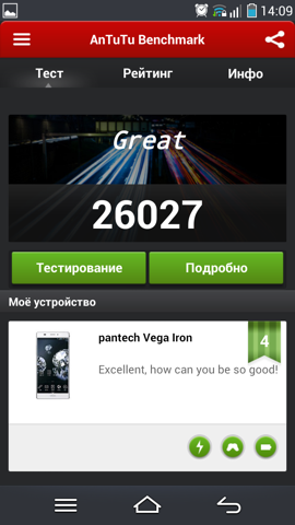Обзор Pantech Vega Iron. Скриншоты. AnTuTu
