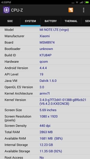 Конфигурация Xiaomi Mi Note