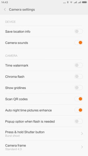 Настройки камеры Xiaomi Mi Note