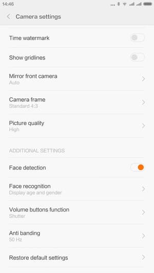 Настройки камеры Xiaomi Mi Note