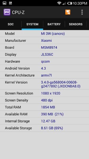 Конфигурация Xiaomi Mi3