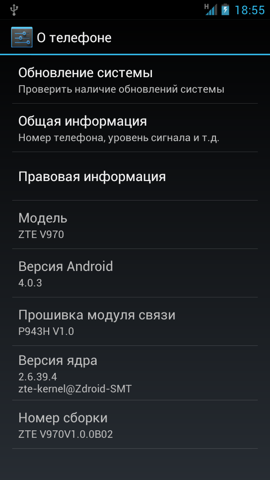 Обзор ZTE V970. Скриншоты. Информация об устройстве